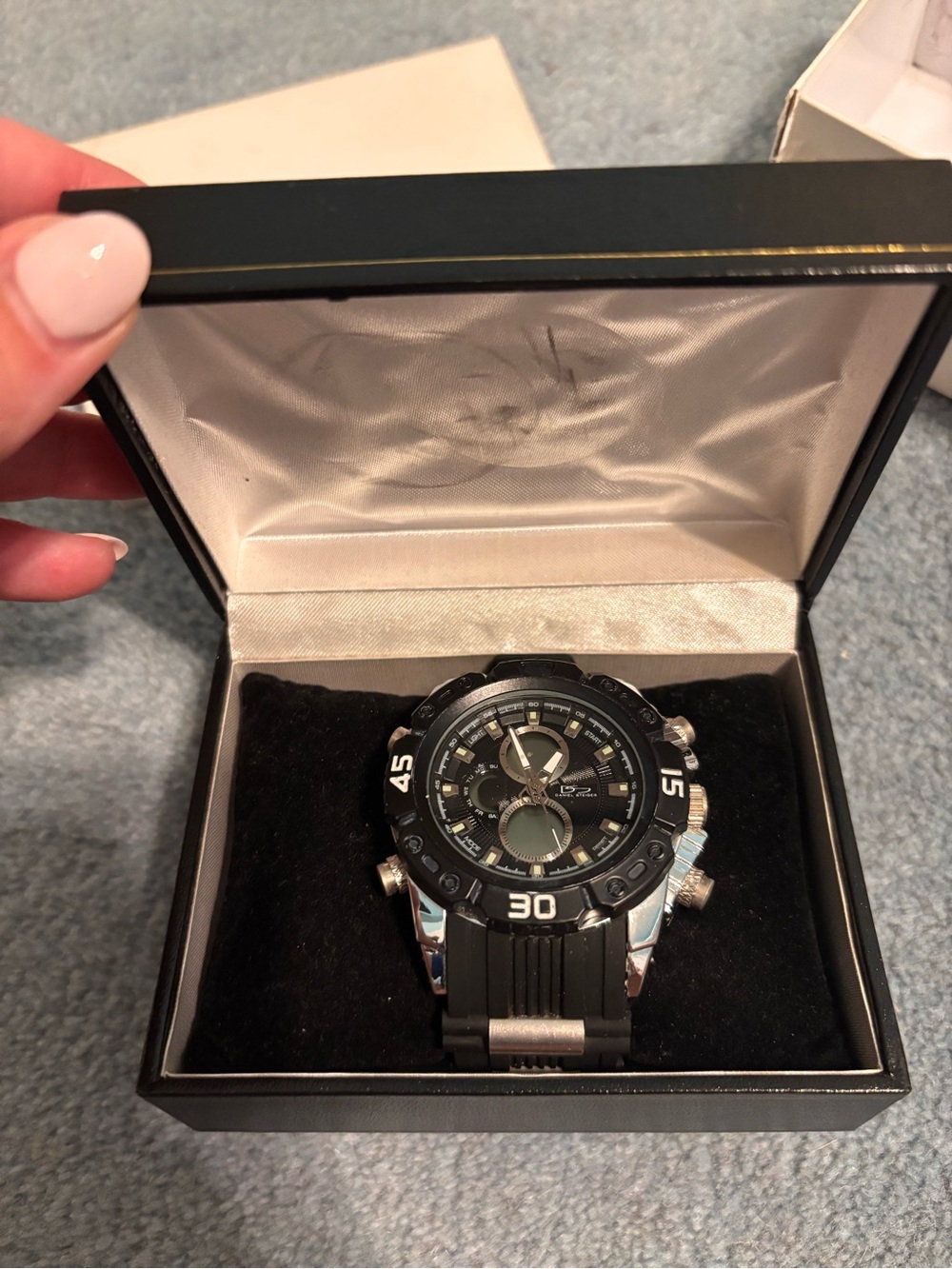 Men's Black Sport Chronograph Watch with Black Silicone Strap